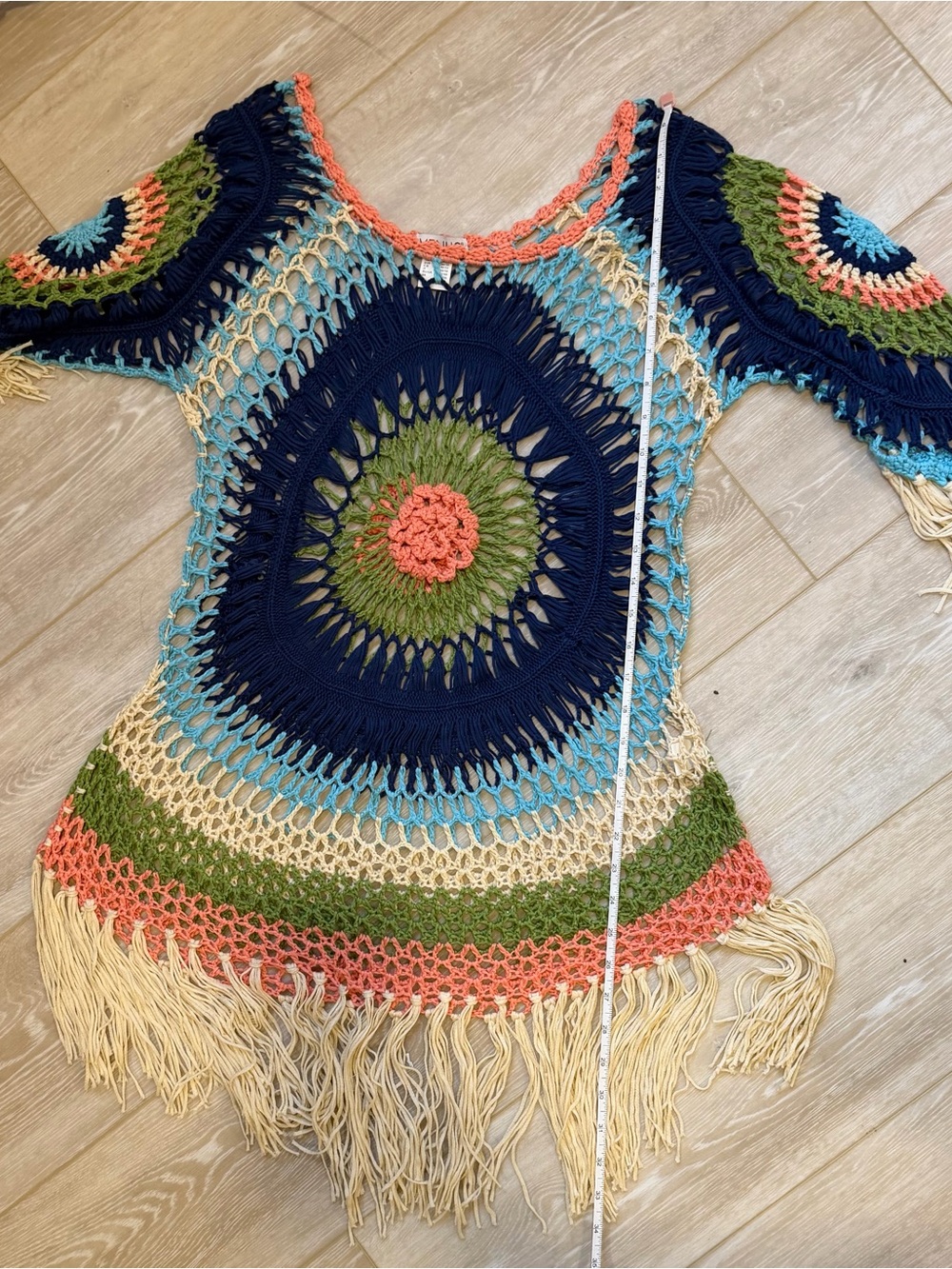 VENUS Multicolor Crochet Swim Coverup with Fringe - Picture 2 of 5
